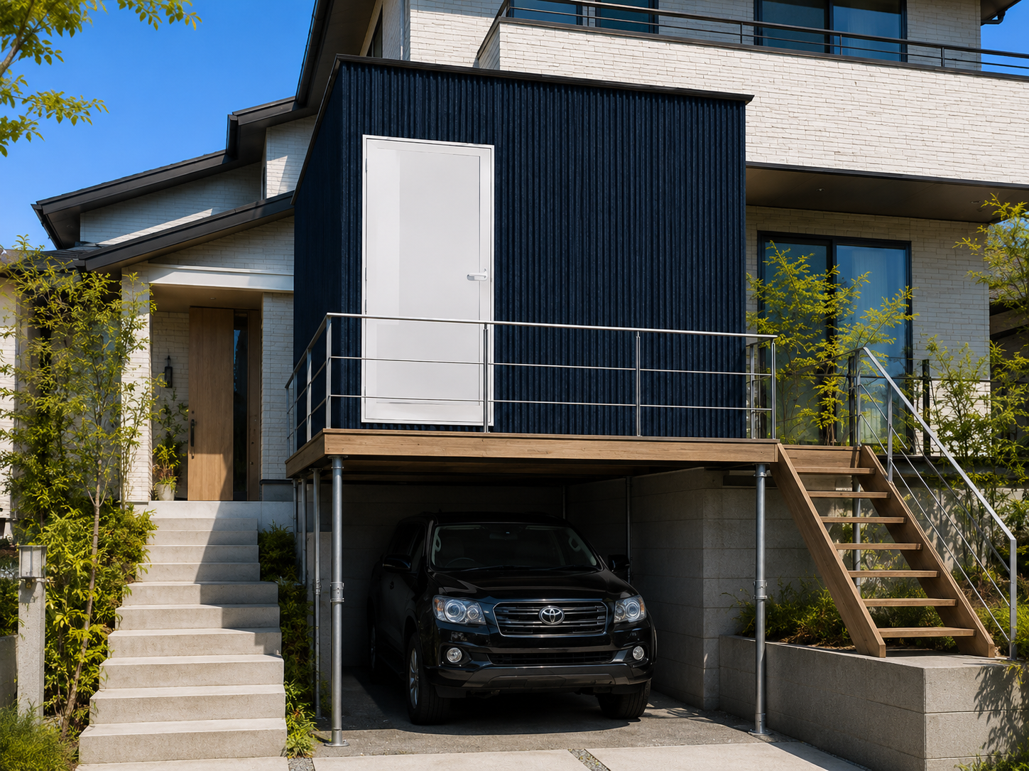 住宅の駐車場の上に設置された BOX